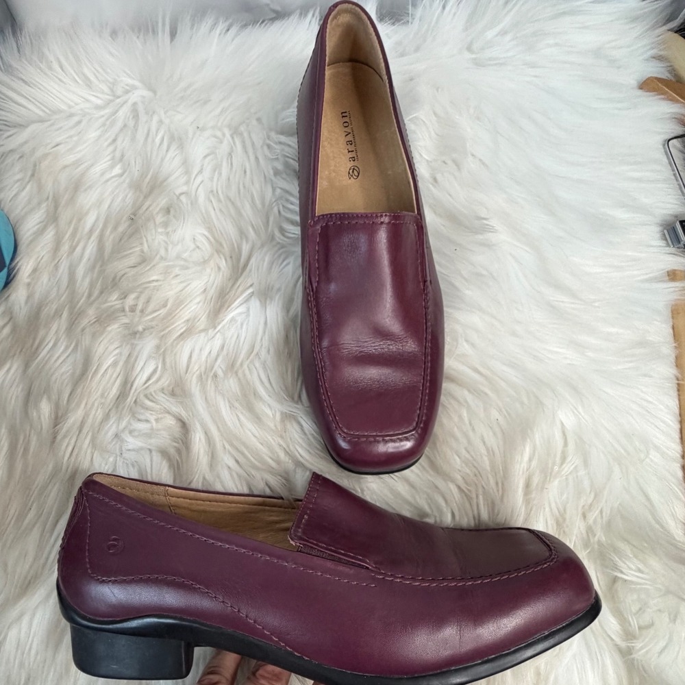Aravon Burgundy Leather Loafers Square Toe Comfort Shoes WOE02WN 11D